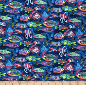 Stof of France Coris Fish Bleu Cotton Quilting Fabric By The Yard Stof of France Coris Fish Bleu Cotton Quilting Fabric By The Yard
