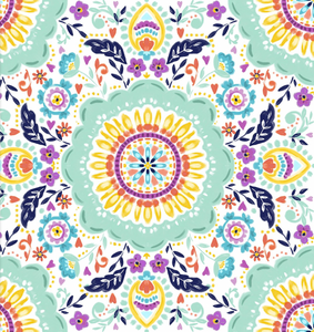3 Wishes 17263 Summer Song Painted Tile White Cotton Fabric By The Yard 3 Wishes 17263 Summer Song Painted Tile White Cotton Fabric By The Yard