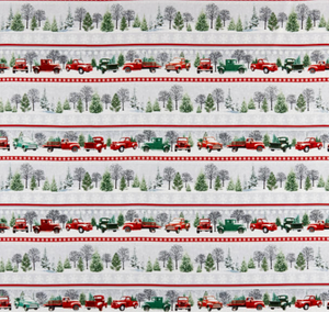 Henry Glass Tradition Continues Novelty Stripe Trucks Grey/Red Cotton Fabric By The Yard Henry Glass Tradition Continues Novelty Stripe Trucks Grey/Red Cotton Fabric By The Yard
