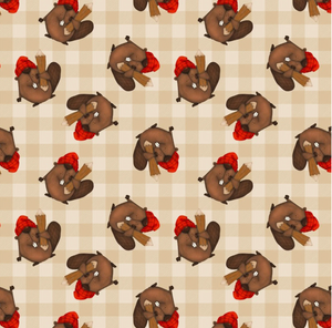 Henry Glass Timber Gnomies Tossed Beavers Beige Cotton Fabric By The Yard Henry Glass Timber Gnomies Tossed Beavers Beige Cotton Fabric By The Yard
