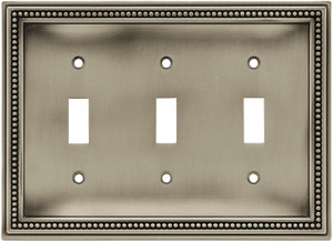 Brainderd W10602-BSP Beaded Brushed Brushed Satin Pewter Triple Switch Wall Plate Cover Brainderd W10602-BSP Beaded Brushed Brushed Satin Pewter Triple Switch Wall Plate Cover