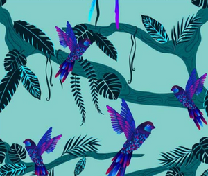 Stof Jungle Birdie Bird w/ Branches Teal Fabric By The Yard Stof Jungle Birdie Bird w/ Branches Teal Fabric By The Yard