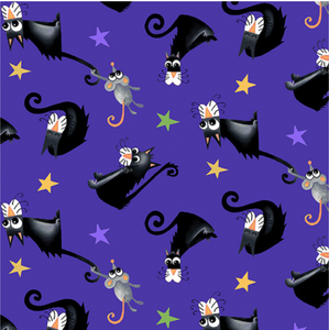 Henry Glass Boo! Glow Tossed Cats Purple Fabric By The Yard Henry Glass Boo! Glow Tossed Cats Purple Fabric By The Yard