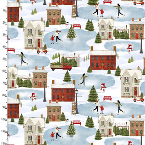 3 Wishes A Christmas To Remember Skating Village White Cotton Fabric By Yard 3 Wishes A Christmas To Remember Skating Village White Cotton Fabric By Yard