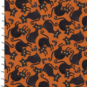 3 Wishes Boo Y'All Cats & Bats Orange Cotton Fabric By Yard 3 Wishes Boo Y'All Cats & Bats Orange Cotton Fabric By Yard