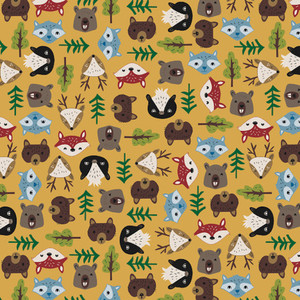 Henry Glass Loving Camp Life Animal Faces Gold Cotton Fabric By The Yard Henry Glass Loving Camp Life Animal Faces Gold Cotton Fabric By The Yard