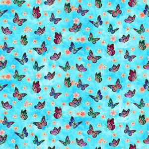 Blank Quilting Sunrise Garden Sm Butterflies & Flower Head Aqua Fabric By The Yard Blank Quilting Sunrise Garden Sm Butterflies & Flower Head Aqua Fabric By The Yard