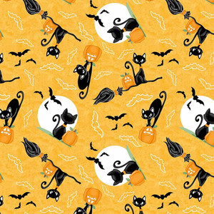 Henry Glass Nights of Olde Salem Tossed Cats Glow Orange Fabric By The Yard Henry Glass Nights of Olde Salem Tossed Cats Glow Orange Fabric By The Yard