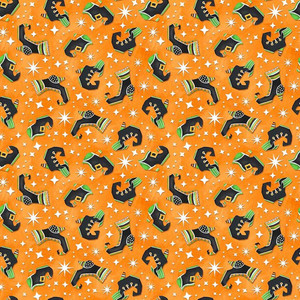 Henry Glass Nights of Olde Salem Glow Witch's Shoes Orange Fabric By The Yard Henry Glass Nights of Olde Salem Glow Witch's Shoes Orange Fabric By The Yard