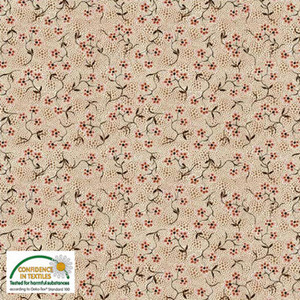 Stof Fillippa's Line Flowers Branches Dots Sand Cotton Fabric By The Yard Stof Fillippa's Line Flowers Branches Dots Sand Cotton Fabric By The Yard