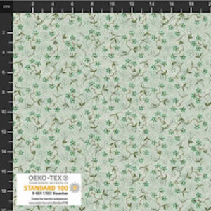 Stof Fillippa's Line Flowers Branches & Dots Green Cotton Fabric By The Yard Stof Fillippa's Line Flowers Branches & Dots Green Cotton Fabric By The Yard