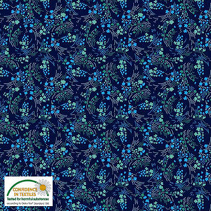 Stof Fillippa's Line Flower Wreaths Navy Cotton Fabric By The Yard Stof Fillippa's Line Flower Wreaths Navy Cotton Fabric By The Yard