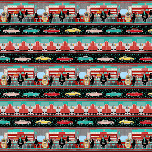 Blank Quilting Diners & Drive-Ins Border Stripe Multi Cotton Fabric By The Yard Blank Quilting Diners & Drive-Ins Border Stripe Multi Cotton Fabric By The Yard