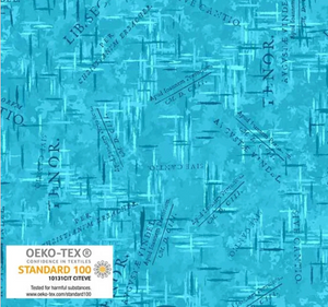 Stof European Colour Way Writing Turquoise Cotton Quilting Fabric By The Yard Stof European Colour Way Writing Turquoise Cotton Quilting Fabric By The Yard