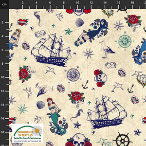 Stof European My Seven Seas Maritime Sand Cotton Quilting Fabric By The Yard Stof European My Seven Seas Maritime Sand Cotton Quilting Fabric By The Yard