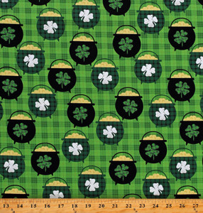 Henry Glass Hello Lucky Pot of Gold Green Cotton Fabric By Yard Henry Glass Hello Lucky Pot of Gold Green Cotton Fabric By Yard