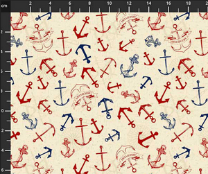 Stof European My Seven Seas Anchors Beige Cotton Quilting Fabric By The Yard Stof European My Seven Seas Anchors Beige Cotton Quilting Fabric By The Yard