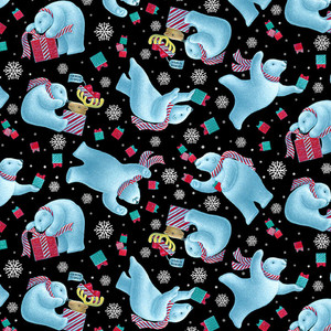 StudioE 12 Days Of Christmas Polar Bear & Gifts Black Cotton Fabric By The Yard StudioE 12 Days Of Christmas Polar Bear & Gifts Black Cotton Fabric By The Yard