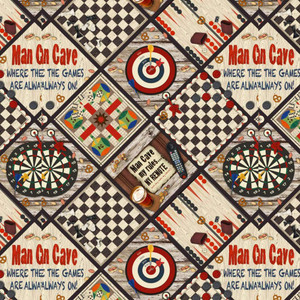Henry Glass Game Night Patchwork Tan Cotton Fabric By The Yard Henry Glass Game Night Patchwork Tan Cotton Fabric By The Yard