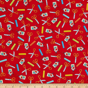 Studio E It's Elementary Scissors, Glue Rulers Red Cotton Fabric By The Yard Studio E It's Elementary Scissors, Glue Rulers Red Cotton Fabric By The Yard