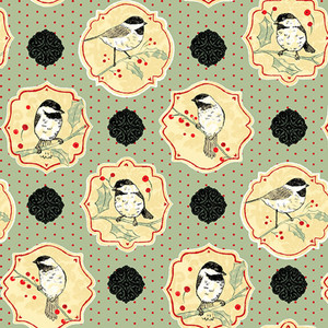 StudioE Chickadee Christmas Choir Chickadee Cameo Green Fabric By The Yard StudioE Chickadee Christmas Choir Chickadee Cameo Green Fabric By The Yard