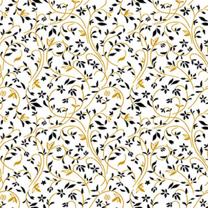 Henry Glass Black, White & 24 Karat Swirling Vine White Cotton Fabric By The Yard Henry Glass Black, White & 24 Karat Swirling Vine White Cotton Fabric By The Yard