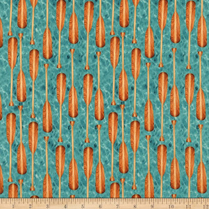 Henry Glass Dockside Canoe Paddles Aqua Cotton Fabric By Yard Henry Glass Dockside Canoe Paddles Aqua Cotton Fabric By Yard