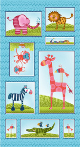 Studio E Silly Safari 24" Panel Teal Cotton Fabric By Panel Studio E Silly Safari 24" Panel Teal Cotton Fabric By Panel