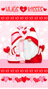 Henry Glass Gnomie Love 24" Panel Pink Cotton Fabric By The Panel Henry Glass Gnomie Love 24" Panel Pink Cotton Fabric By The Panel