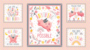 Studio E Porkopolis 24" Block Print Panel Pink Cotton Fabric by The Panel Studio E Porkopolis 24" Block Print Panel Pink Cotton Fabric by The Panel