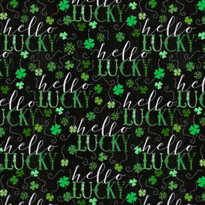 Henry Glass Hello Lucky Word Print Black Green Cotton Fabric By Yard Henry Glass Hello Lucky Word Print Black Green Cotton Fabric By Yard