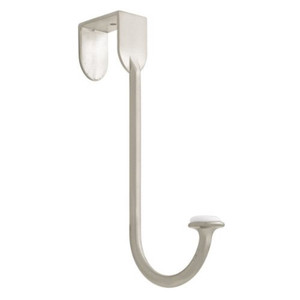 Single Prong 7" Satin Nickel W/ White Ceramic Insert Over the Door Hook Single Prong 7" Satin Nickel W/ White Ceramic Insert Over the Door Hook