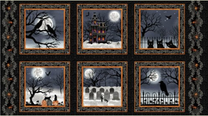 Studio E Spooky Night Halloween Blocks Black Cotton Fabric by The Panel Studio E Spooky Night Halloween Blocks Black Cotton Fabric by The Panel