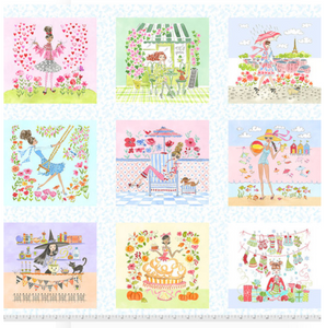 Anne Keenan Higgins Calendar Girls All Year Cotton Fabric by The Panel Anne Keenan Higgins Calendar Girls All Year Cotton Fabric by The Panel