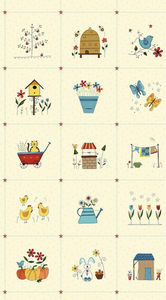 Henry Glass Backyard Happenings 24" Panel Cream Cotton Fabric By Panel Henry Glass Backyard Happenings 24" Panel Cream Cotton Fabric By Panel