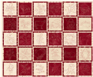 Henry Glass Memories in Redwork Embroidery Block Cotton Fabric By The Panel Henry Glass Memories in Redwork Embroidery Block Cotton Fabric By The Panel