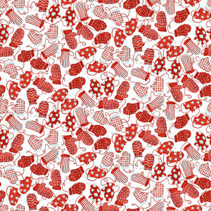 Henry Glass Bundle Up Mittens White & Red Cotton Fabric By The Yard Henry Glass Bundle Up Mittens White & Red Cotton Fabric By The Yard