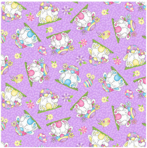 Henry Glass Happy Easter Gnomies Bunnies Tossed Lavender Cotton Fabric By The Yard Henry Glass Happy Easter Gnomies Bunnies Tossed Lavender Cotton Fabric By The Yard