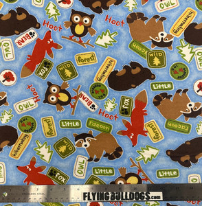 AE Nathan Comfy Prints Bear & Racoon Blue Cotton Flannel Fabric By The Yard AE Nathan Comfy Prints Bear & Racoon Blue Cotton Flannel Fabric By The Yard