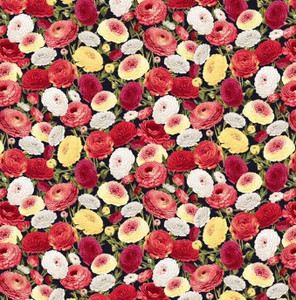 Henry Glass Flower Market Sm Packed Flowers Black/Multi Cotton Fabric By The Yard Henry Glass Flower Market Sm Packed Flowers Black/Multi Cotton Fabric By The Yard