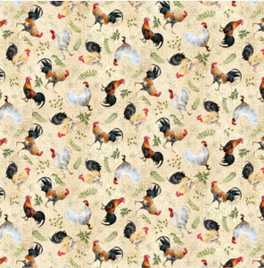Blank Quilting Break Of Dawn Tossed Roosters & Chickens Cotton Fabric By The Yard Blank Quilting Break Of Dawn Tossed Roosters & Chickens Cotton Fabric By The Yard