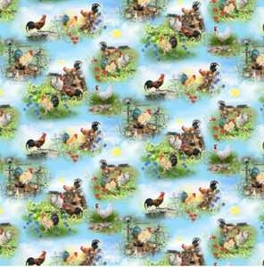 Blank Quilting Break Of Dawn Rooster & Chicken Scene Cotton Fabric By The Yard Blank Quilting Break Of Dawn Rooster & Chicken Scene Cotton Fabric By The Yard