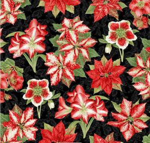 Henry Glass Holiday Botanical Amaryllis & Poinsettias Cotton Fabric By The Yard Henry Glass Holiday Botanical Amaryllis & Poinsettias Cotton Fabric By The Yard
