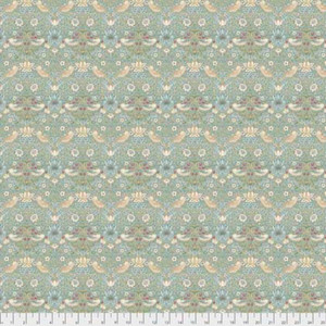 Morris & Co. Kelmscott PWWM002 Mini Stawberry Thief Aqua Cotton Fabric By Yd