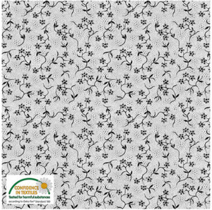 Stof Fillippa's Line Flowers Branches Dots Black/White Cotton Fabric By The Yard Stof Fillippa's Line Flowers Branches Dots Black/White Cotton Fabric By The Yard