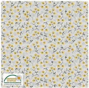 Stof Fillippa's Line Flowers Branches Dots Yellow Cotton Fabric By The Yard Stof Fillippa's Line Flowers Branches Dots Yellow Cotton Fabric By The Yard