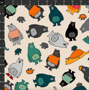 Stof European Wildly Adventurous Bears Beige Cotton Fabric By The Yard Stof European Wildly Adventurous Bears Beige Cotton Fabric By The Yard