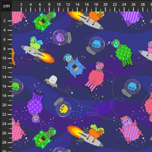 Stof European Wildly Adventurous Sheep In Space Royal Cotton Fabric By The Yard Stof European Wildly Adventurous Sheep In Space Royal Cotton Fabric By The Yard