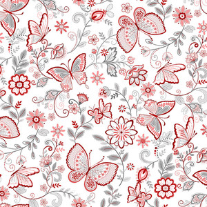 Henry Glass Scarlet Stitches & White Linen Butterflies White Cotton Fabric By The Yard Henry Glass Scarlet Stitches & White Linen Butterflies White Cotton Fabric By The Yard