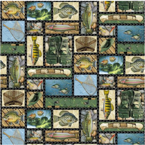 Blank Quilting Keep It Reel Fishing Patches Green Cotton Fabric By The Yard Blank Quilting Keep It Reel Fishing Patches Green Cotton Fabric By The Yard
